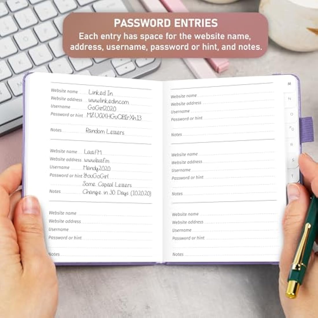 GoGirl Password Book with Alphabetical tabs – Internet Address & Password Keeper Logbook for Password Organization, Journal Notebook for Saving Website Logins. Small Size 11 x 14.5cm - Lavender