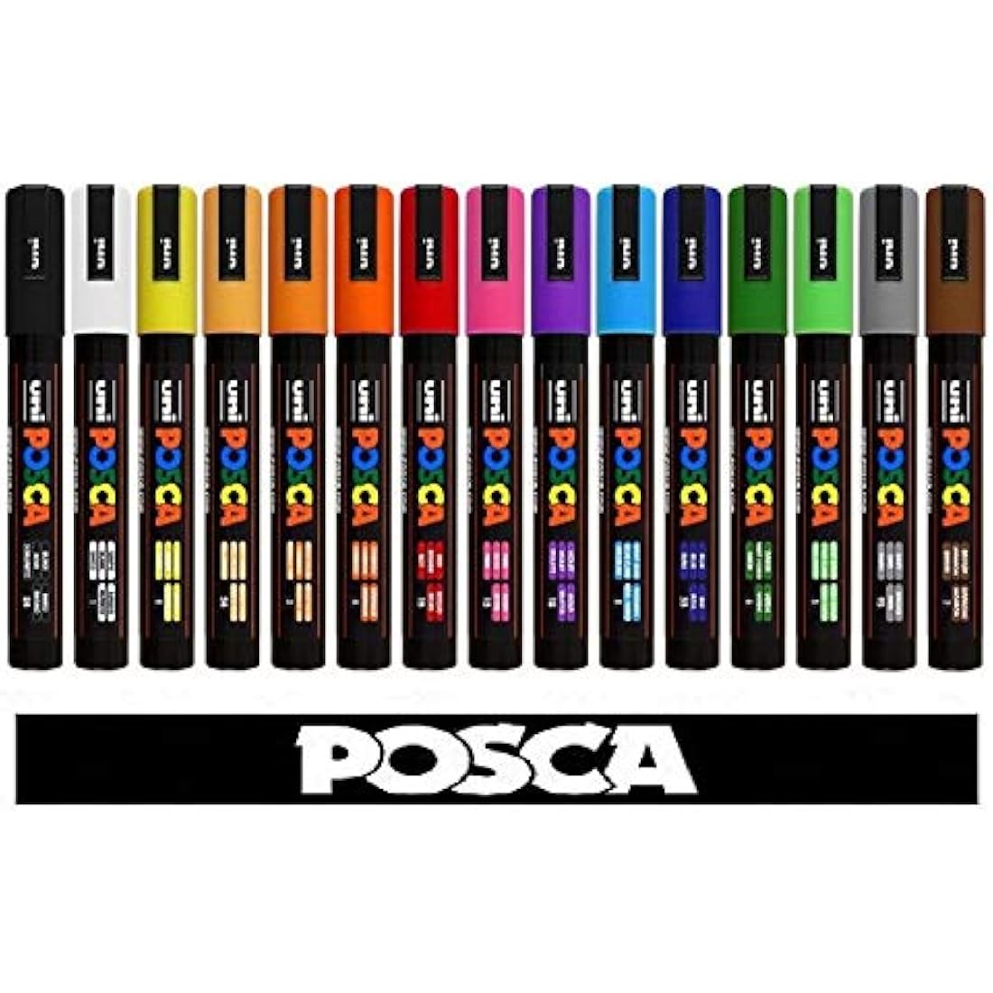 POSCA Uni-Ball Uni PC-5M Tempera Marker 15 Assorted Colours Professional Set.