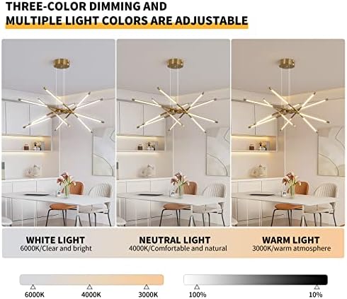 Modern LED Sputnik Chandelier,Black/Gold Industrial Pendant Light Fixture,Indoor Hanging Ceiling Lighting with 12 Heads for Living Room,Dining Room,Kitchen,Bedroom