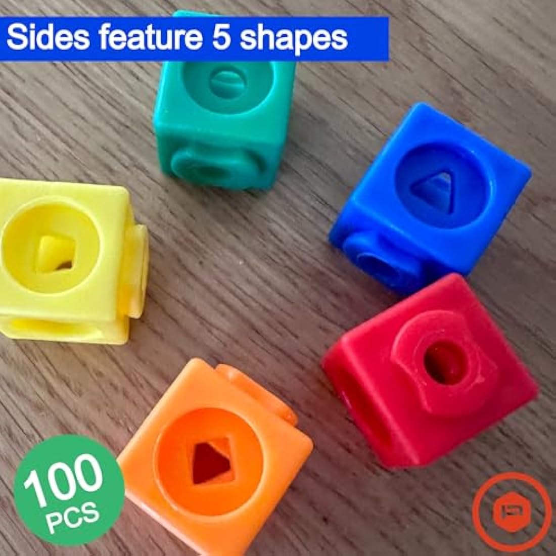 Maths Cubes - 100-Piece Set of Fidget Linking Cubes for Early Learning and Maths, with 10 Colours and Geometric Shapes, Perfect for Classroom and Home