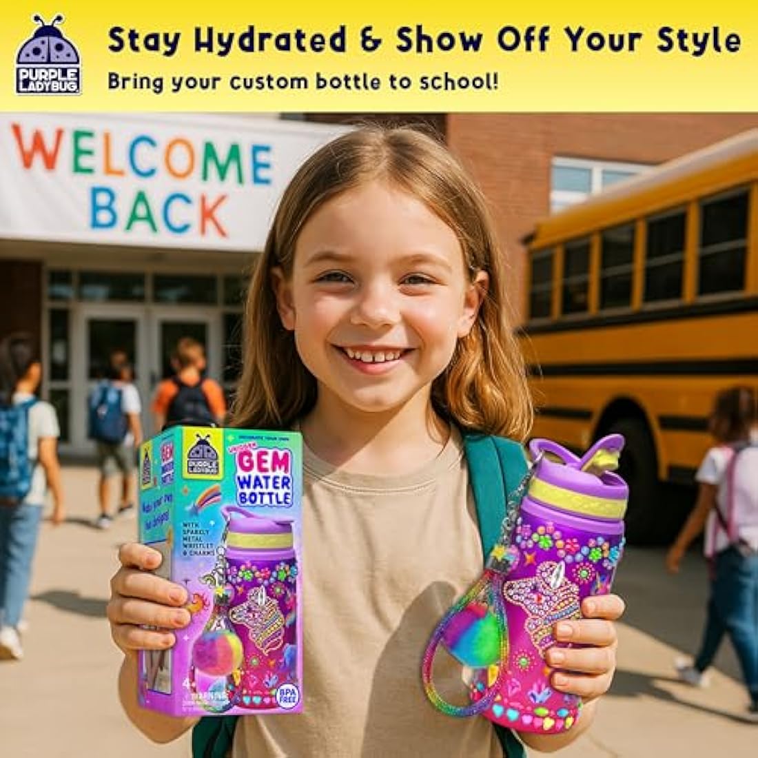 PURPLE LADYBUG Decorate Your Own Water Bottle Craft Kits for Kids - Unicorn Gifts for Girls, 6 Year Old Girl Gifts, Girls Birthday Presents, Arts and Crafts for Kids Ages 5-12, Back to School Gift