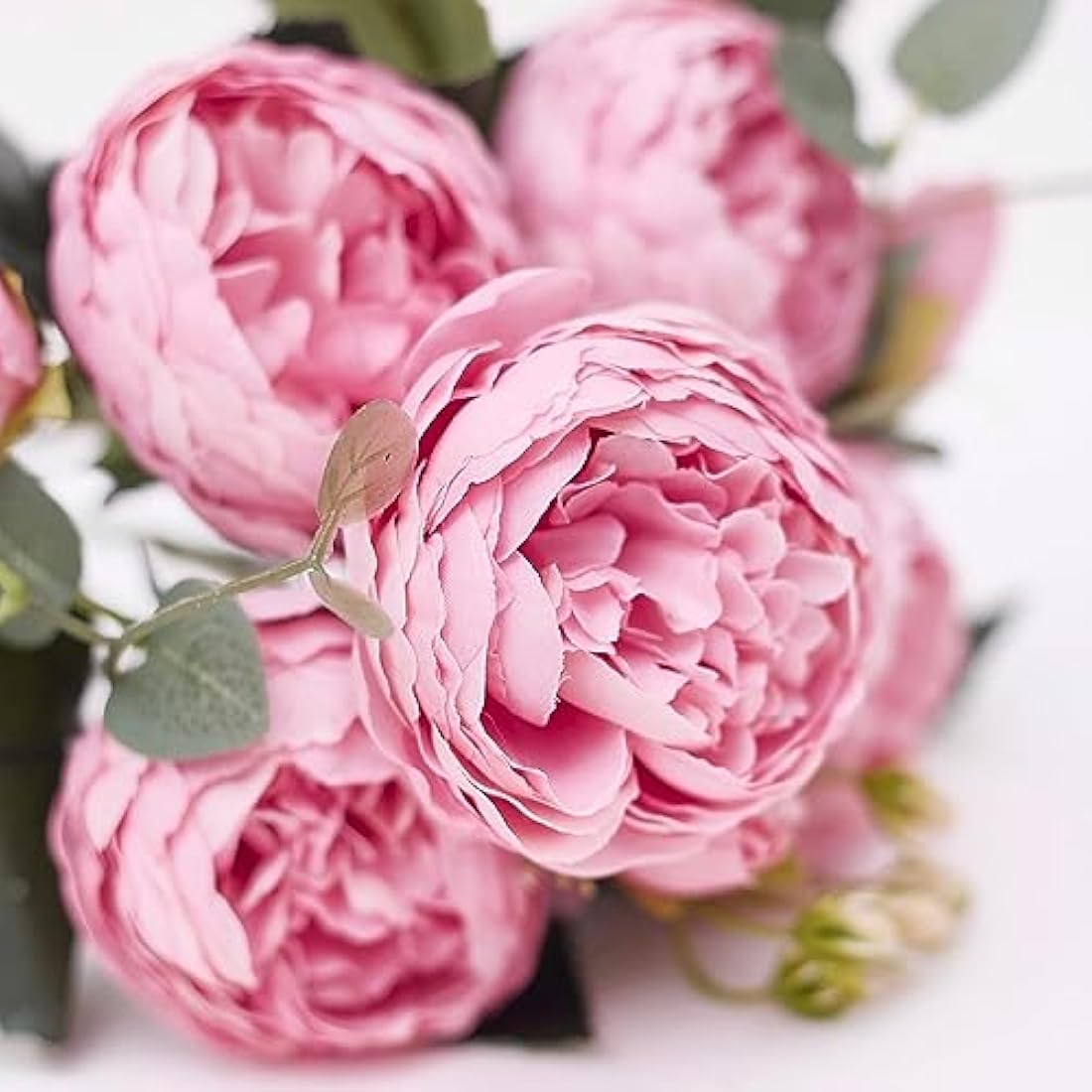 The Baked Studio - Silk Peony and Tea Rose Artificial Bouquet 9 Heads Realistic Fake Plant for DIY Craft Cake Living Room Home Wedding Decoration (PINK)