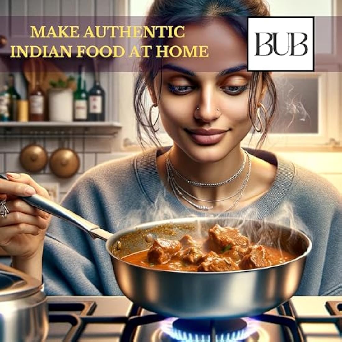 Bub: Large 22cm Premium Spice Tin Masala Dabba | 9 Spice Jars with Individual Lids | Holds 12 Spices | Polished Stainless Steel with Serving Spoon & Clear Acrylic Lids | Spice Box (SPICE TIN 9)