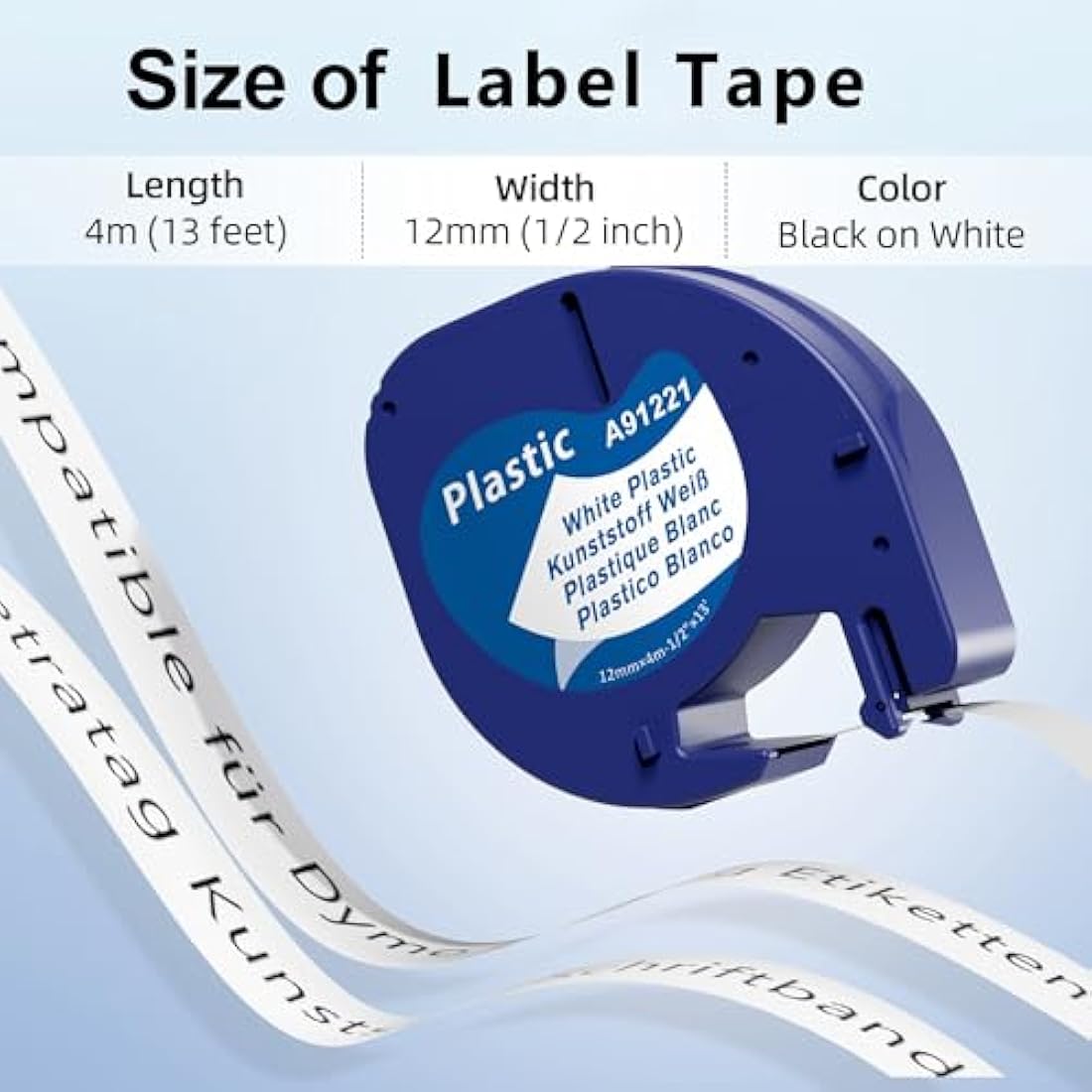 6X MarkField Compatibl with Dymo Letratag Tape 12 mm x 4 m, Black Print on White, Compatibl with Dymo Letratag Refills Labels for LT-100H LT-100T LT-110T QX50 XR 200B Plus