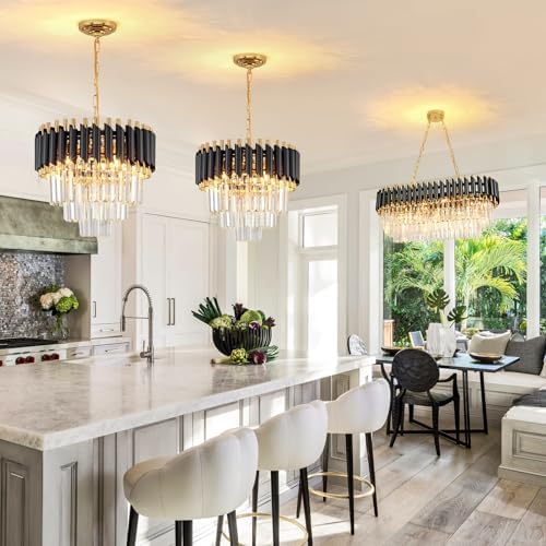 AOOCHOK Black and Gold Crystal Chandelier Pendant Light, Small Modern Crystal Chandelier for Entryway, Corridor, Balcony, Porch, Restaurant, Door Opening, E27 x 3, Φ40cm