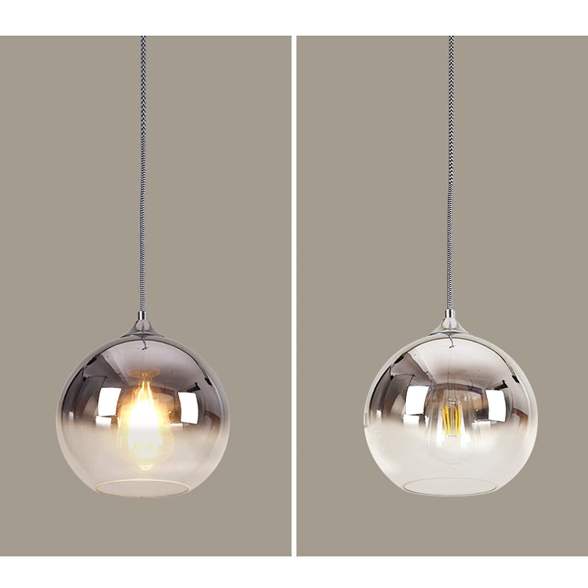 MZStech Spherical Gradient Color Glass Pendant Light Modern Glass Globe Lamp Chandelier Hanging Light (Silver, 20cm)