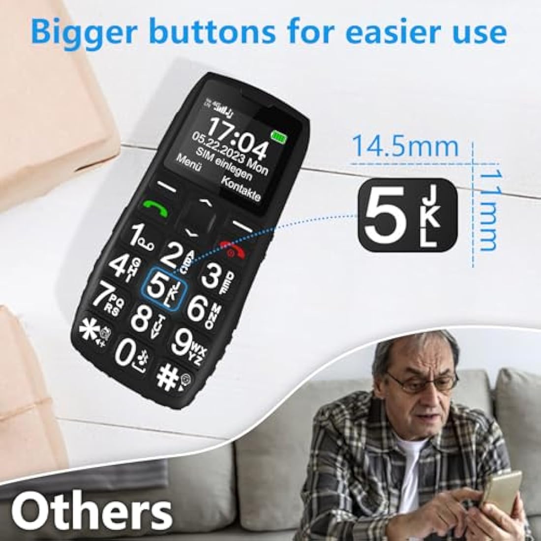 artfone C1+4G Big Button Mobile Phone for Elderly丨USB-C, Charging Dock丨1800mAh Battery丨Easy to Use Basic Elderly Phone丨SIM Free Unlocked Senior Mobile Phone丨SOS Button丨FM Radio丨Time Reporting - Black