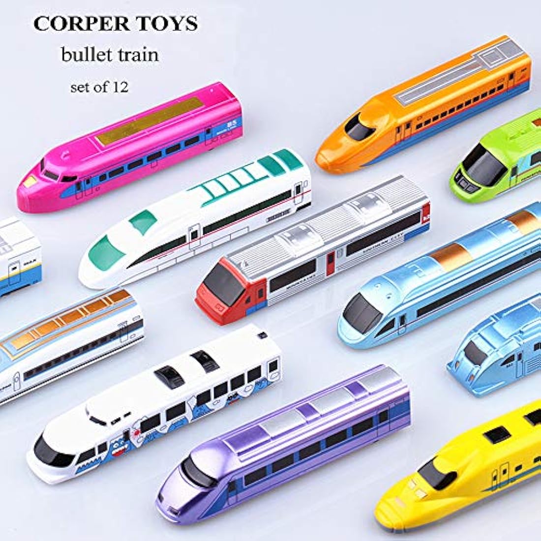 CORPER TOYS Bullet Train Pull Back Toy High Speed City Train Modern Locomotives for Kids Toddle Boys - Bundle of 12