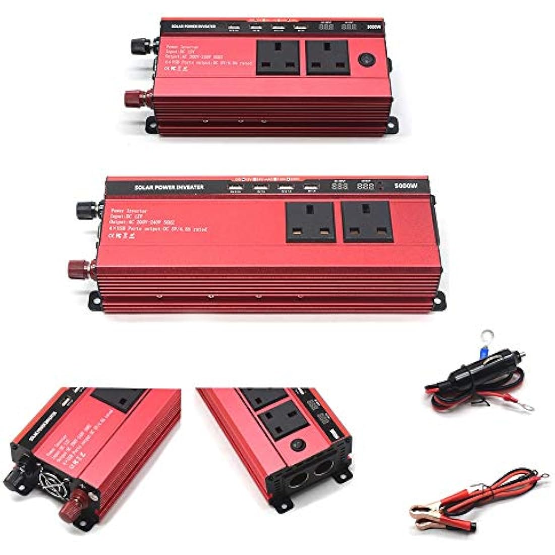 RUILASA Car 3000w power inverter DC 12v to AC 230v car converter 4 USB camp two socket with Crocodile Clip for Battery