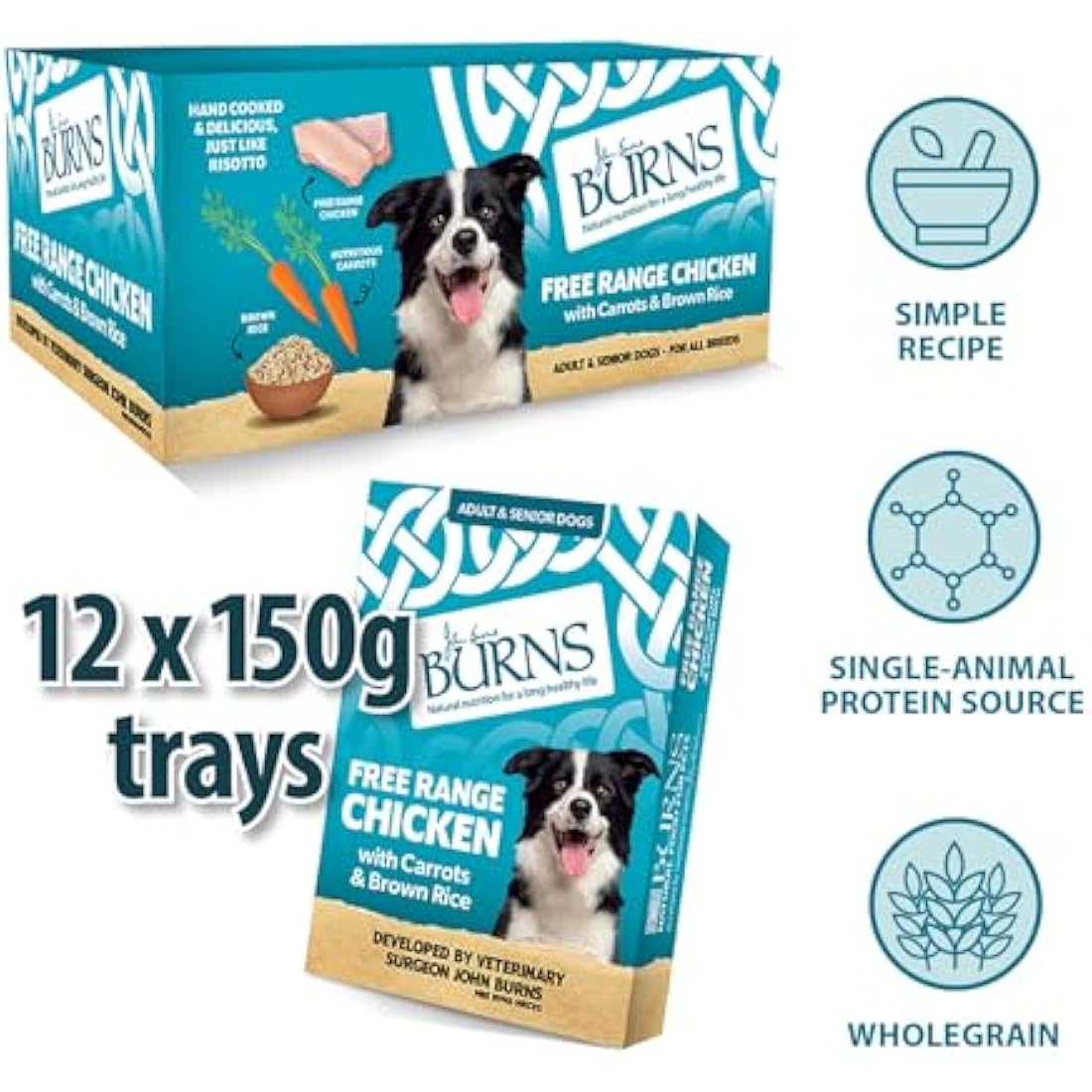 Burns Pet Natural Nutrition Adult & Senior Wet Dog Food Free Range Chicken, Carrots & Wholegrain Brown Rice 12 x 150gm