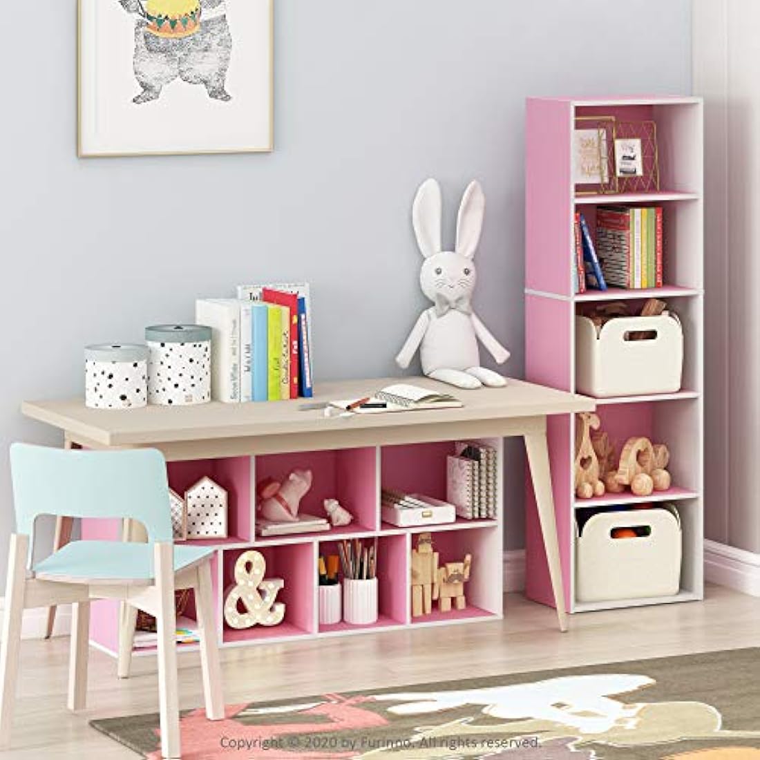 Furinno Luder 7-Cube Reversible Open Shelf, White/Pink