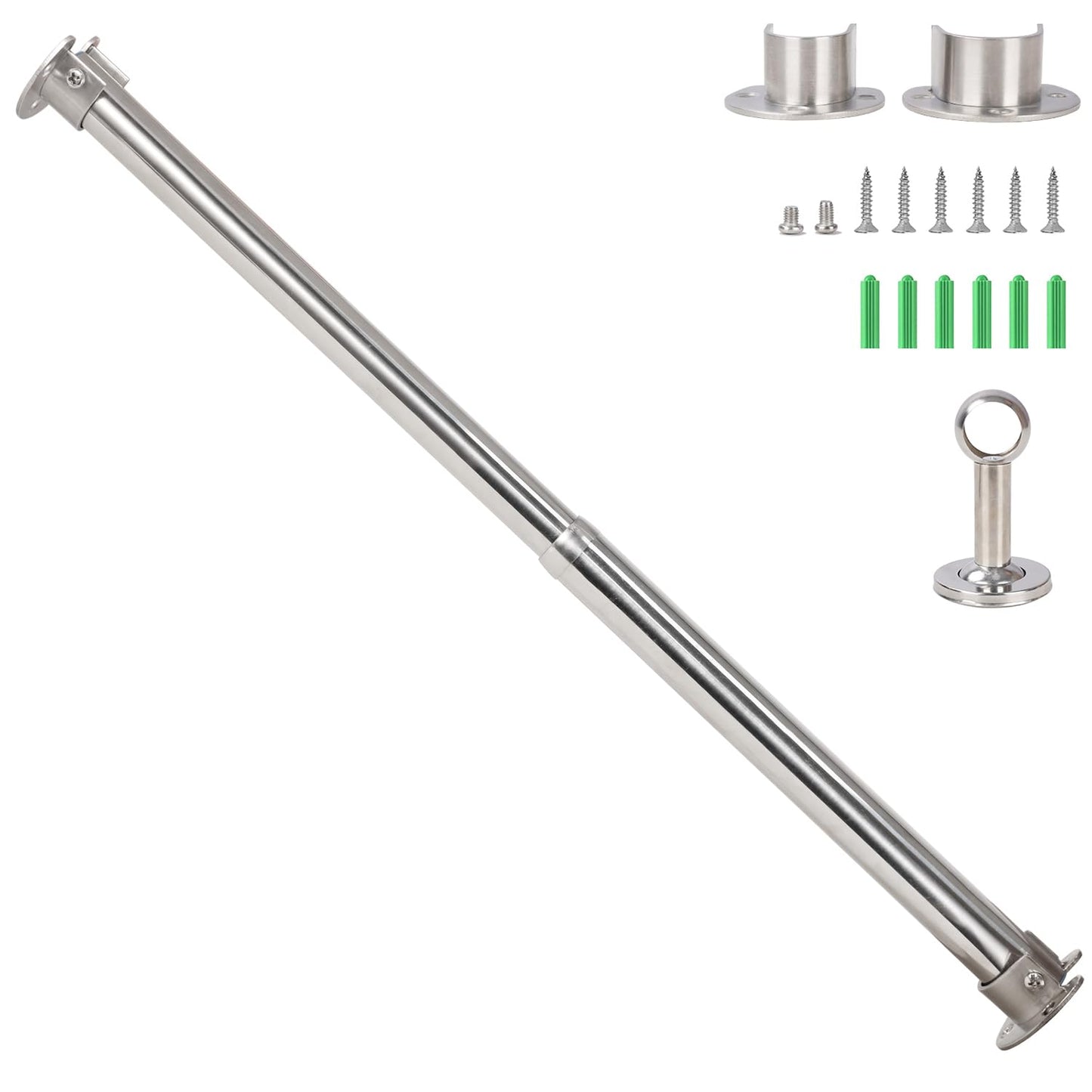 Wardlock 69-120cm Extendable Stainless Steel Wardrobe Rail, Adjustable Clothes Rail Pole With U Shaped End Sockets.