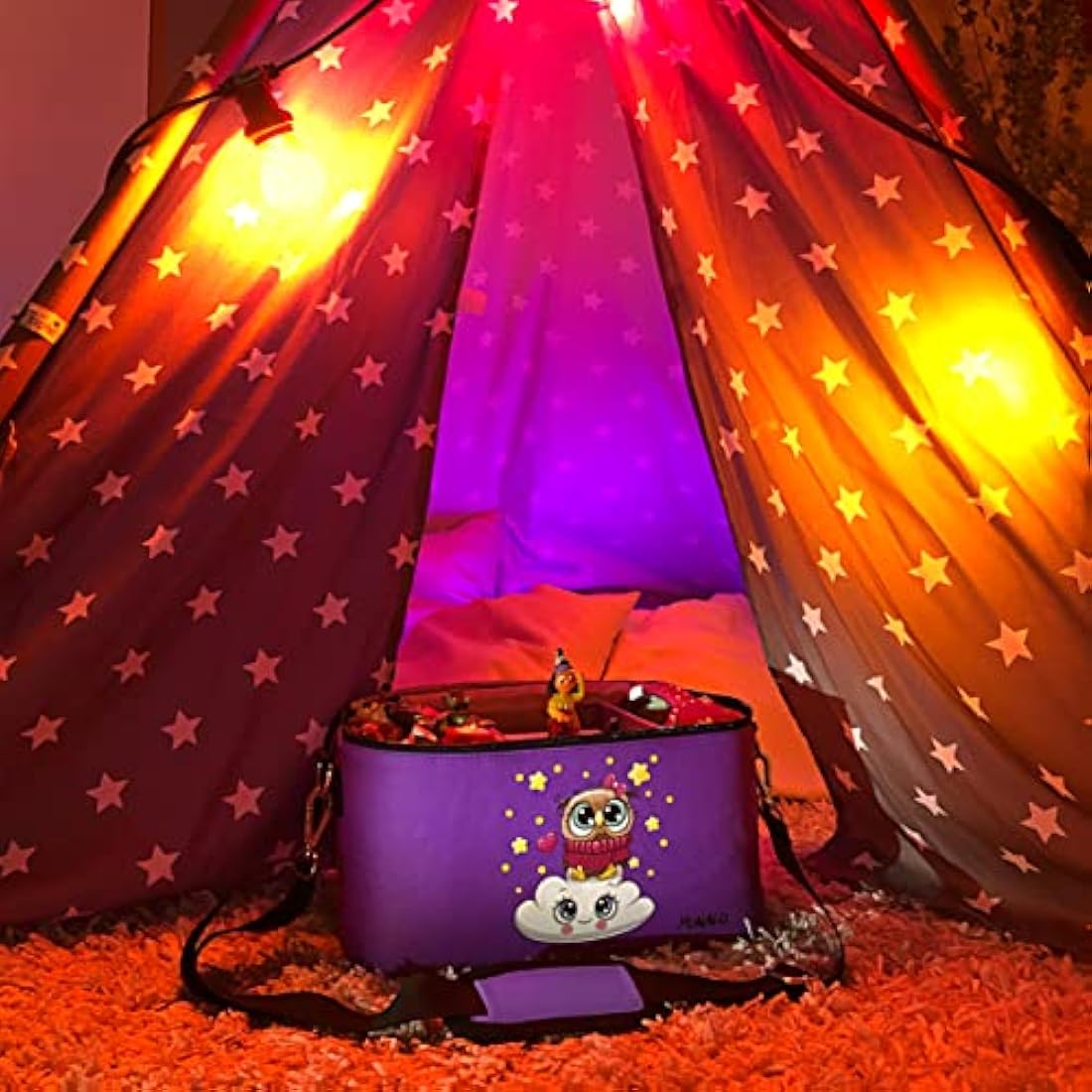 PUNALU Case for Toniebox, Space for 30 Tonies, Charger and Headphones Toniebox Bag (Owls Purple)