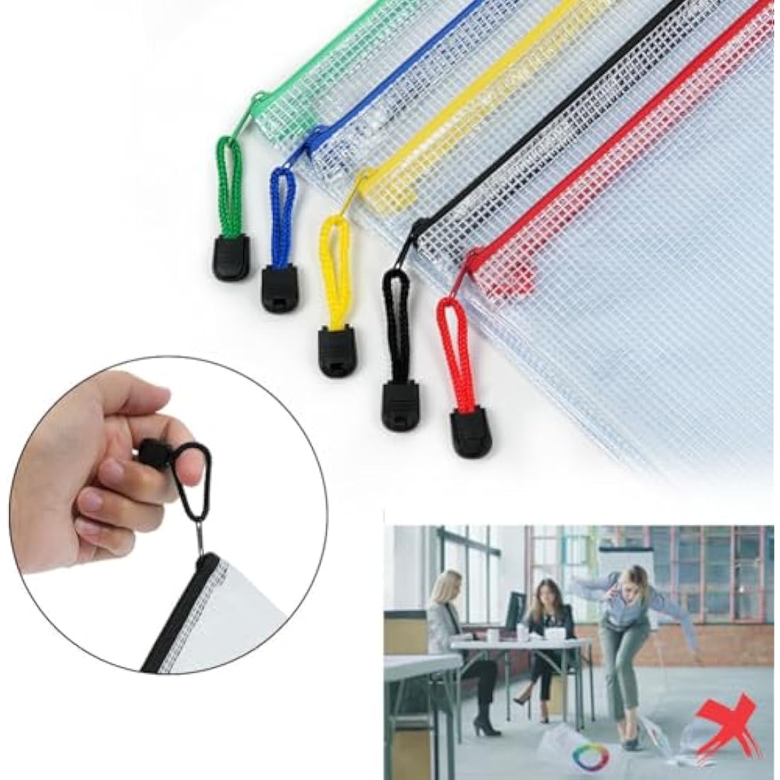 Vicloon Plastic Wallets, 12Pcs A6 Zip Lock Bags, Mesh Document Wallet Document Folders Plastic Pockets Zipper File Wallet for School Office Homework Travel Storage Bags (Color Zipper)