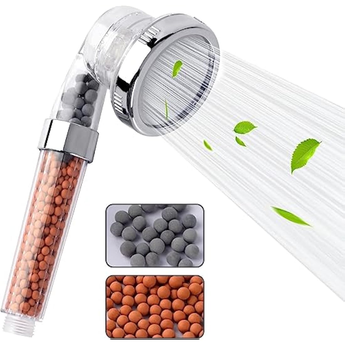 VEHHE Shower Head Powerful Flow with Beads Filter Pressure Boosting Shower Head Spray with 3 Modes Water Saving Bathing for Adults Children Pets Home and Gym Use (White)