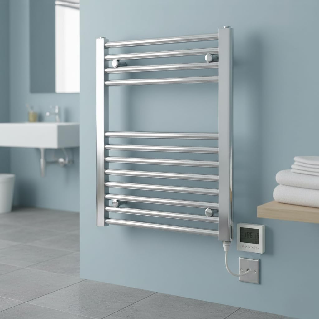 Greened House Chrome Electric Heated Towel Rail 400mm W x 600mm H