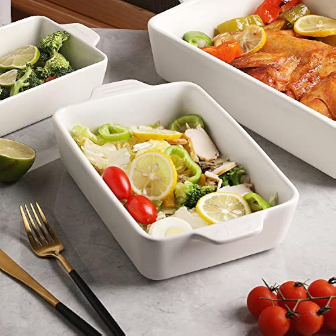 Sweejar Home Ceramic Bakeware Set, Rectangular Baking Dish Lasagna Pans for Cooking, Kitchen, Cake Dinner, Banquet and Daily Use, 30 x 20 x 7 cm of Casserole Dishes (White)