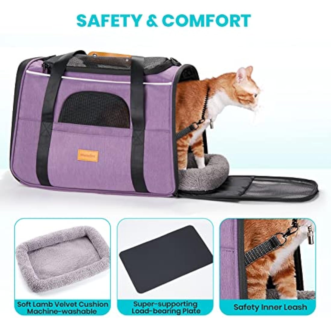 Morpilot Cat Carrier - Airline Approved Pet Carrier, Portable Dog Bag with Breathable Mesh, Adjustable Shoulder Strap, and Bowl - Small Travel Cage in Pink