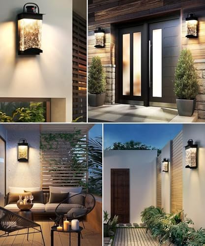 Lamomo Outdoor Wall Lights, Security Motion Sensor Lights Outdoor with LED Integrated, 1200 Lumen Dusk Till Dawn Outside for Porch, 13W, Modern, Black, Energy Saving