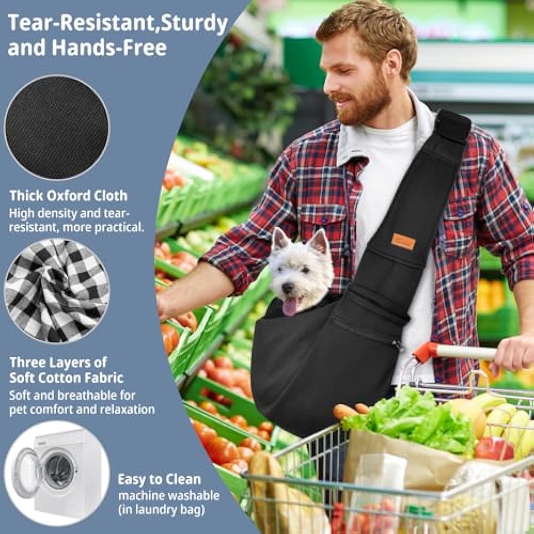 CUBY Dog and Cat Sling Carrier - Small Dog Carrier Sling with Adjust Strap & Zip Pocket, Hands Free Soft Dog Slings for Small Dogs Cats Puppy Pets Outdoor Travel Safety Purse Bag (Black)
