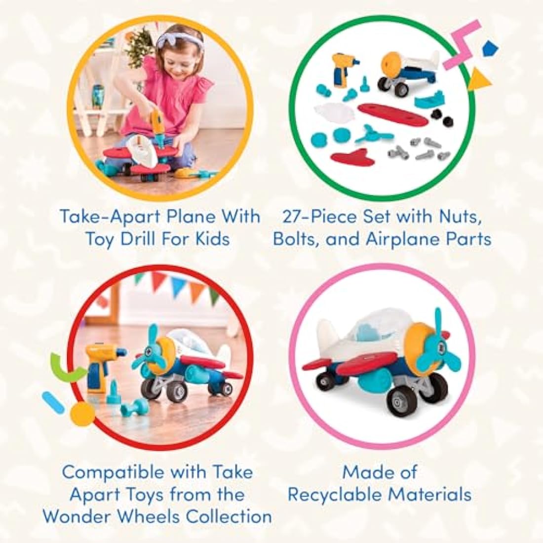 Battat – Wonder Wheels – Take – Apart Airplane – Toy Plane With Drill For Kids – STEM– Developmental Toys – 3+ Years