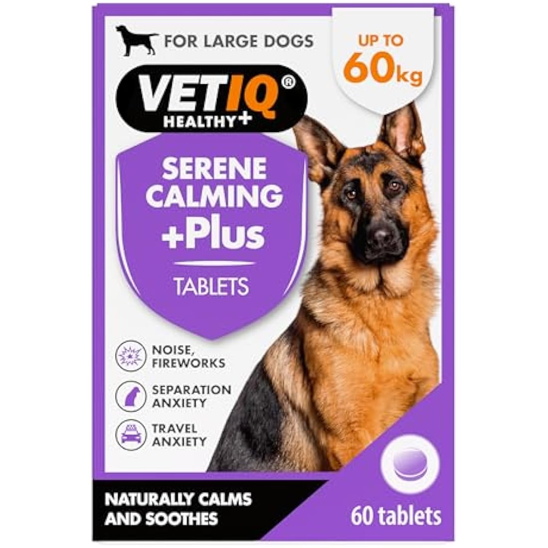 VETIQ Serene Calming Plus+ Tablets For Large Dogs, Helps to Reduce Anxiety in All Scenarios Short & Long Term , 60 Tablets