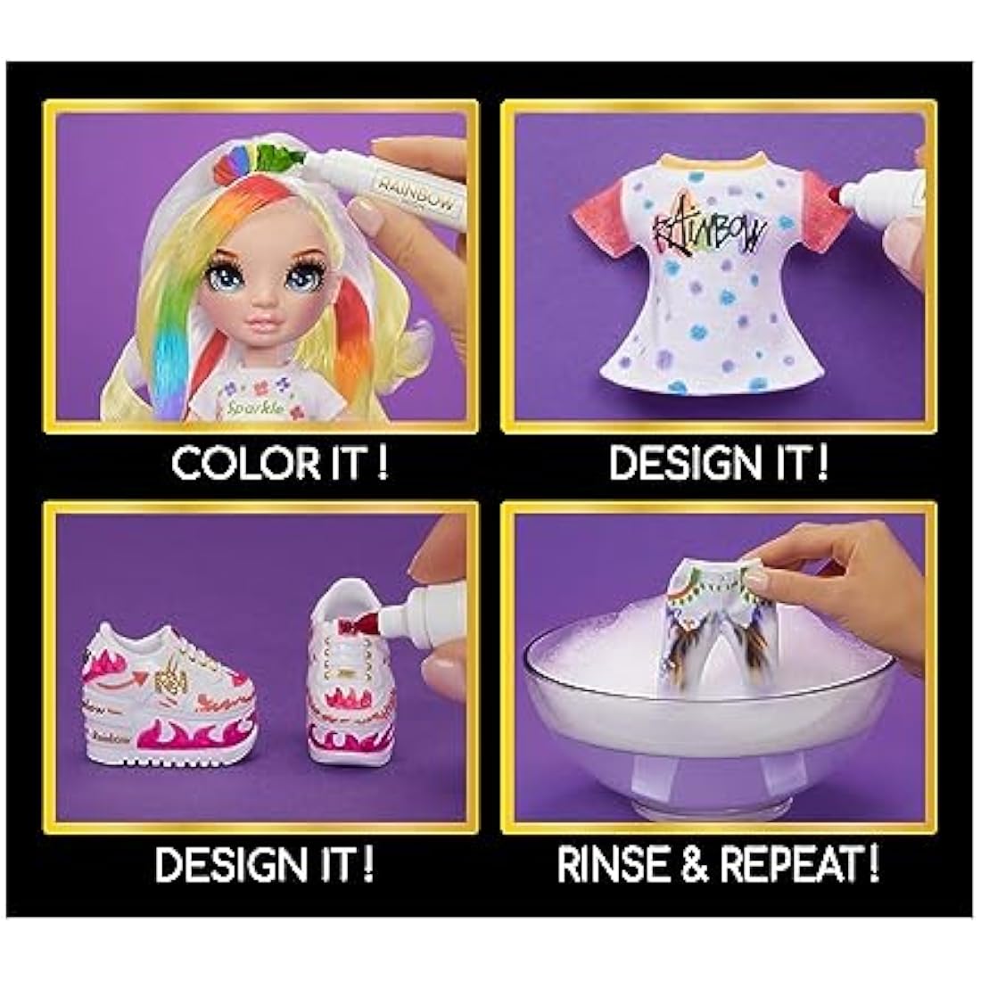Rainbow High Colour & Create Fashion DIY Doll - Blue Eyes, Straight Hair, Bonus Top & Shoes, and Washable Rainbow Markers - Colour, Create, Play, Rinse, Repeat - For Kids 4-12 Years Old & Collectors