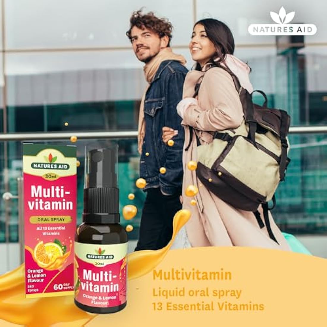 Natures Aid Multivitamin Daily Oral Spray 30ml - Natural High Strength Supports Energy Tiredness Fatigue Healthy Immune & Nervous System - Pill Tablet Capsule Free Liquid Supplement 2-Month Supply