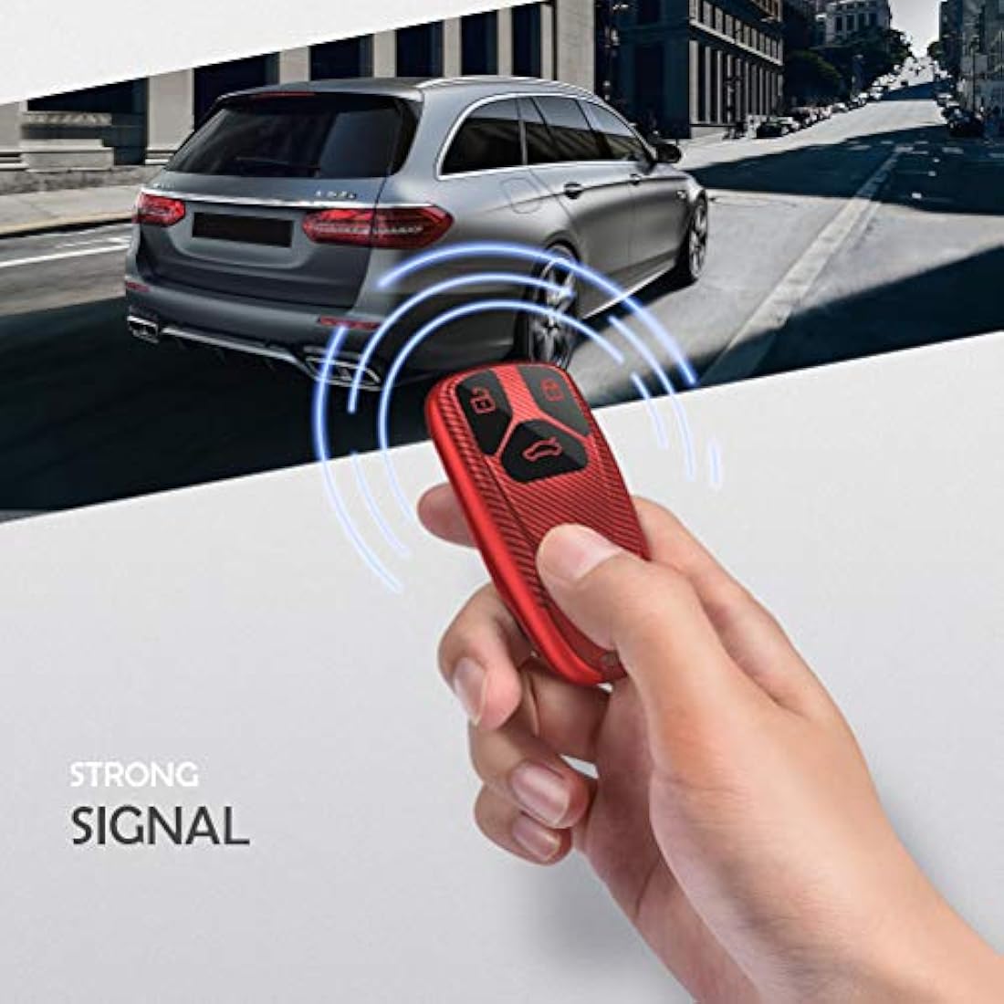 OATSBASF Car Key Cover Compatible with Audi A4L A6L A8 Q5 Q7 TTS TT Silicone TPU 3 Buttons Key Box Shell (Red-Stripe)