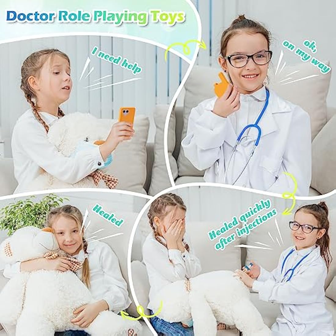 Sundaymot Kids Doctors Wooden Kit, 34 Pcs, with Real Stethoscope, Portable Doctors Bag, Pretend Role Play Medical Kit Toys for 3-6 Year Old Toddlers