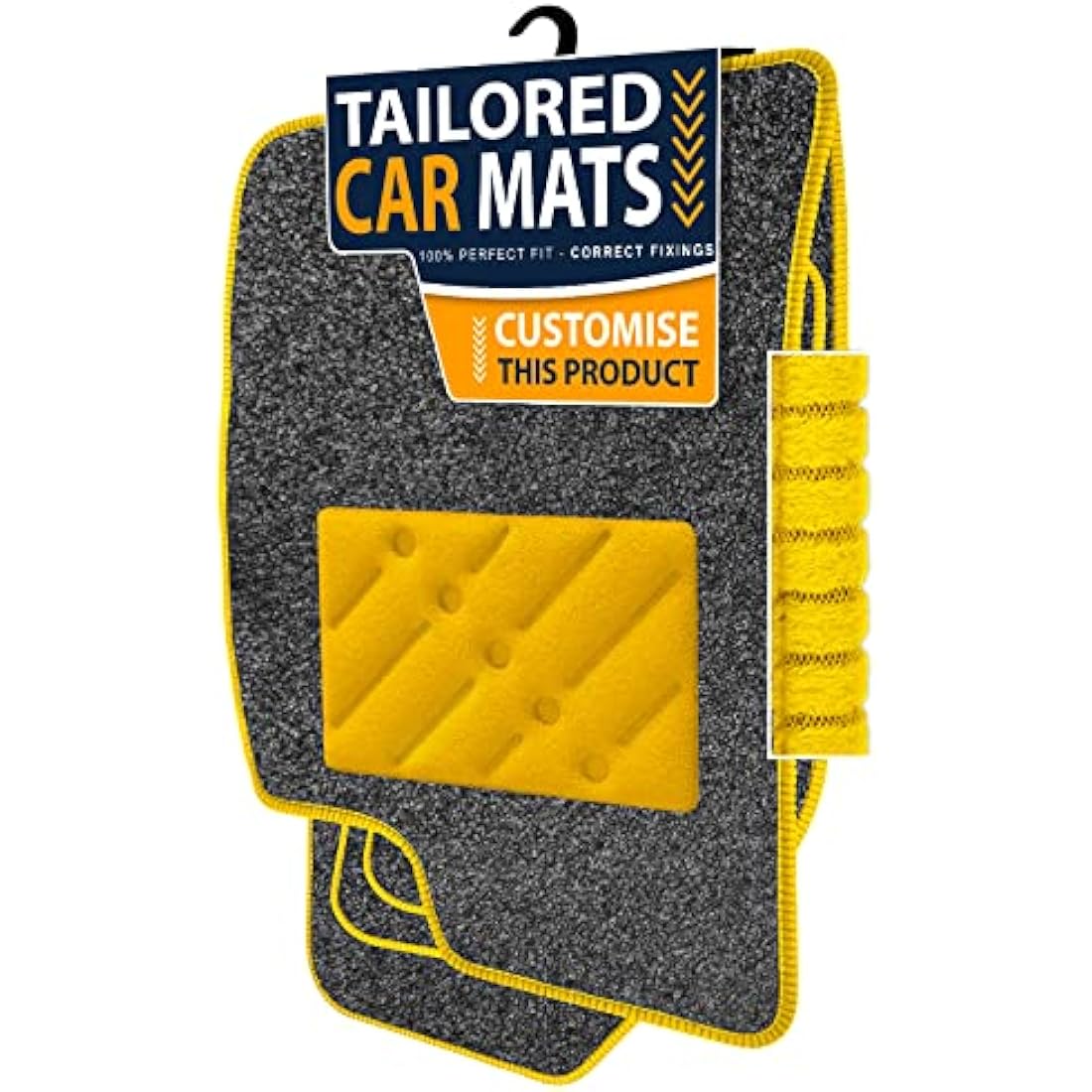 Car Mats FOR Vauxhall Grandland X 2017+ Anthracite Carpet & Yellow Ribbed Trim & Yellow Rectangle Heel Pad [SAPP-2230]