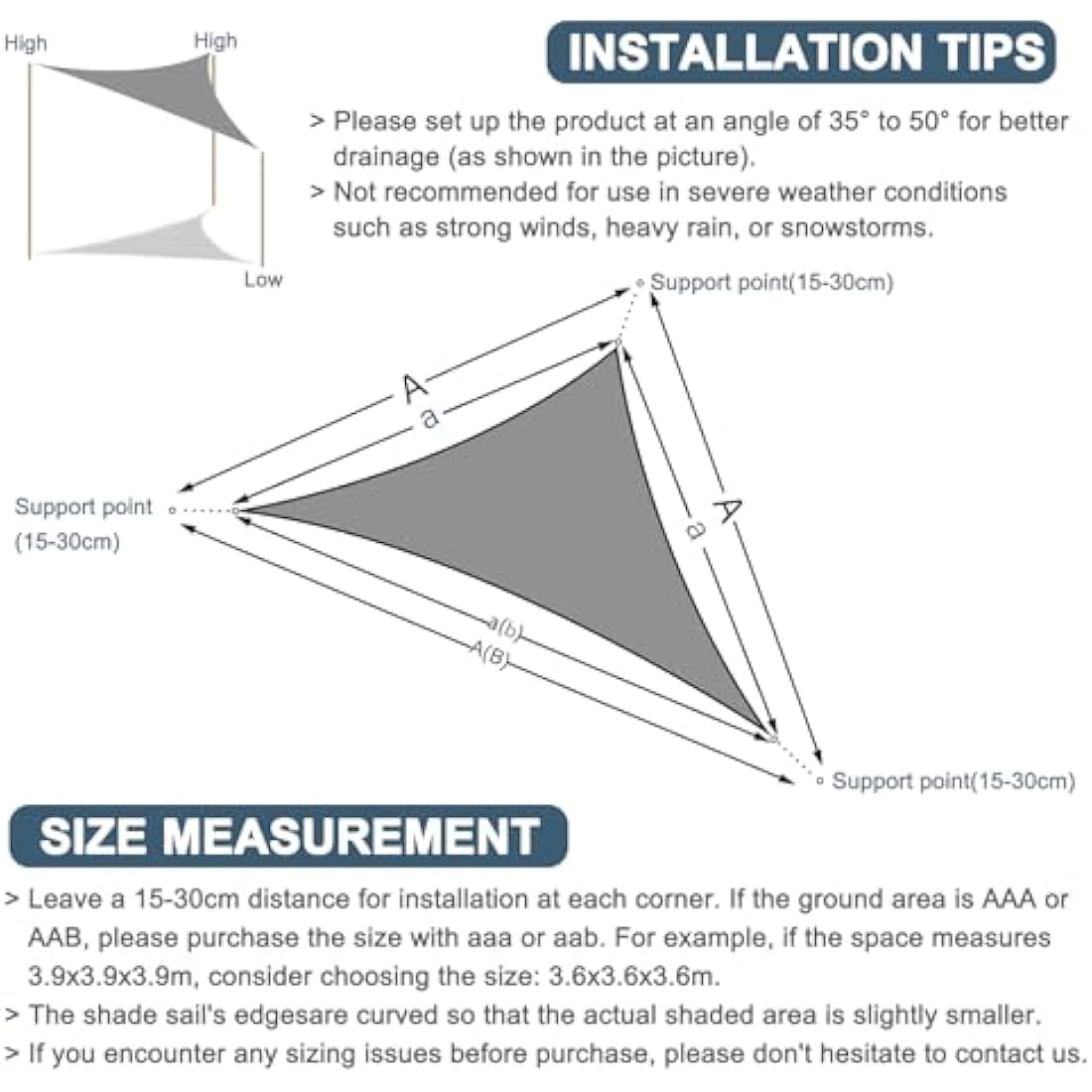 Cool Area Sun Shade Sail 5x5x7m Right Triangle Water Resistant, suitable for gardens, terraces and other outdoor, Charcoal