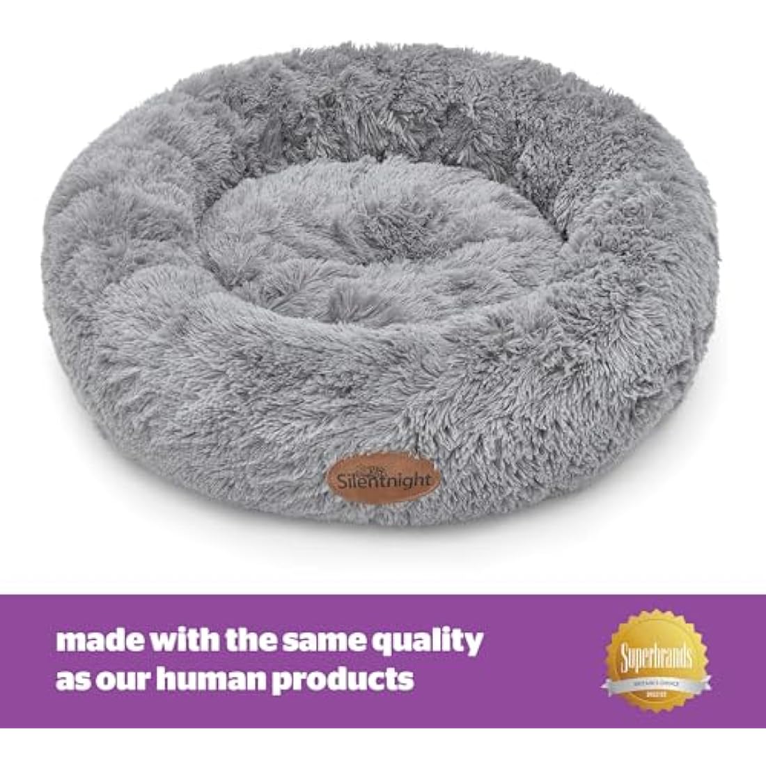 Silentnight Donut Calming Dog Bed – Calming Dog Cat Pet Bed Anxiety Relief Soft Fluffy Doughnut Pillow – Easy Clean Machine Washable Luxury Plush Dog Pillow Basket – 70cm - Grey