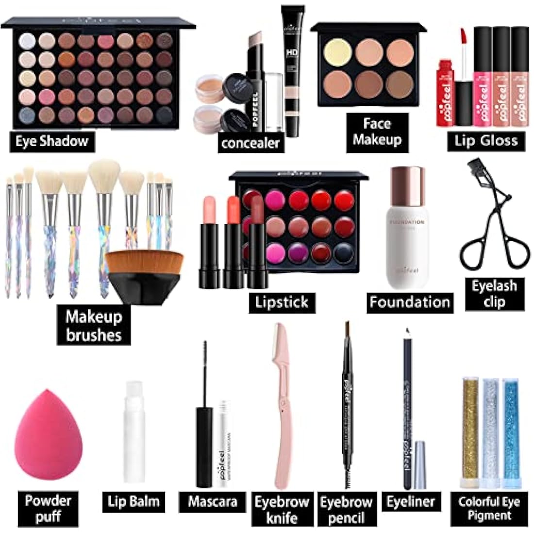 Professional Makeup Set,MKNZOME Make Up Set With Make-up Case Portable Travel Makeup Kit Birthday Xmas Makeup Gift Set Eyeshadow Palette Foudation Lip Gloss for Women Girls