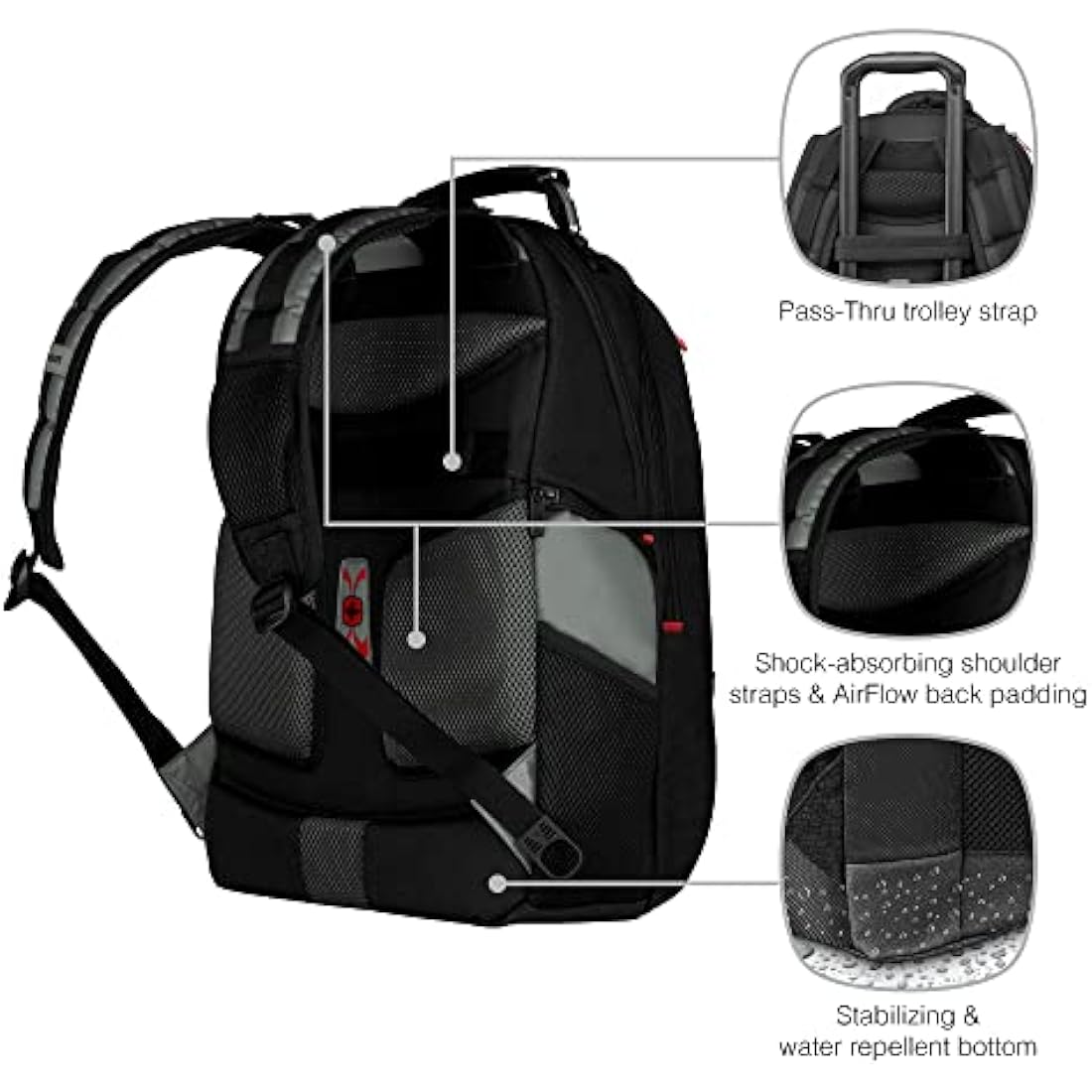 Wenger Pegasus laptop backpack with tablet pocket, notebook up to 17 inches, tablet up to 12 inches, organizer, 25 L, for men and women, office, business travel or uni, grey, 600639