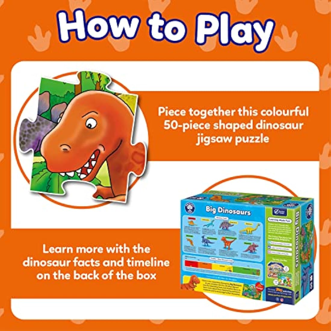 Orchard Toys Big Dinosaurs Jigsaw Puzzle for Kids - Large, 50-Piece, Dinosaur Floor Puzzles for 4+ Year Olds - Giant Games and Educational Toys for Children, Toddlers, Boys and Girls - 58 x 40 cm