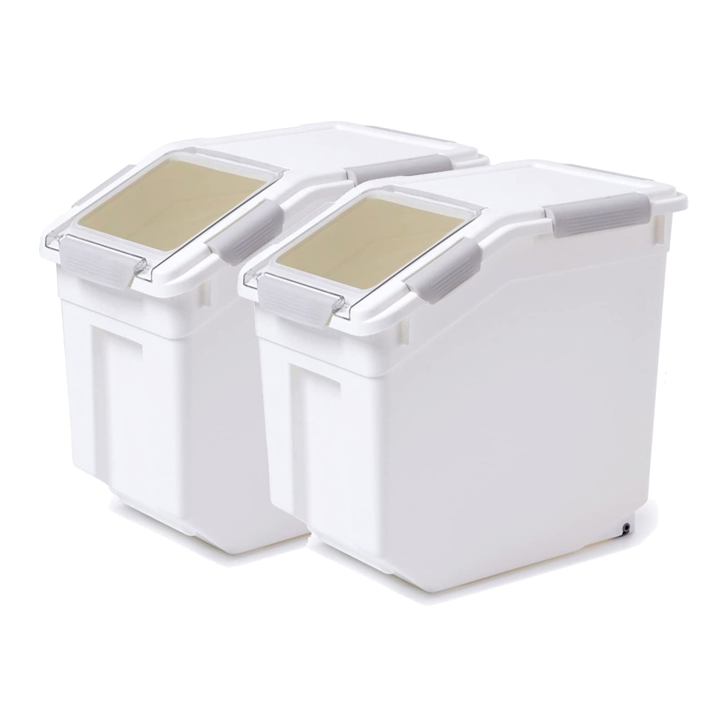 Toolzia 2 Pcs Rice Dispenser 10kg, Airtight Rice Storage Container Dry Food Dispenser Large Sealed Grain Containe (Grey)