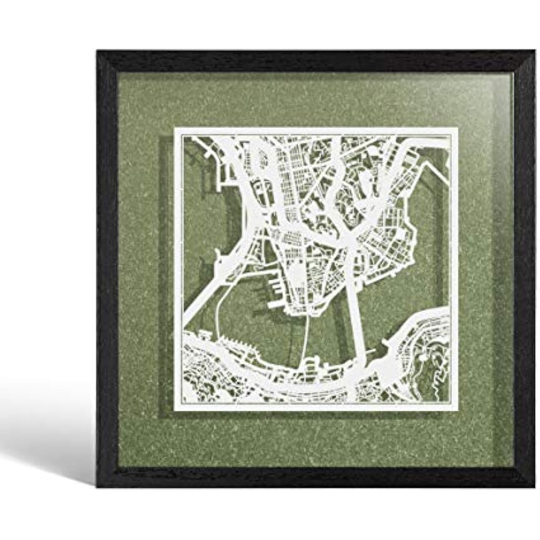 O3 DESIGN STUDIO Hong Kong Paper Cut Map framed, White map, Black frame, 9x9 inches, Gift Boxed, 4 background color, self-changing, Paper Art