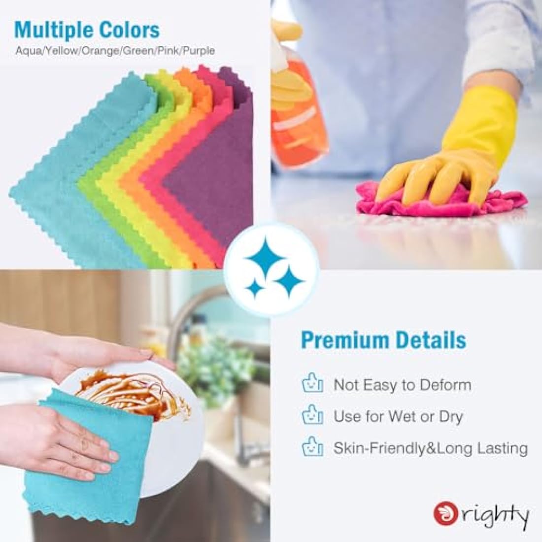 Orighty Microfibre Cleaning Cloths, Pack of 150, Highly Absorbent Cleaning Supplies, Lint Free Cloths for Multiple-use, Powerful Dust Removal Cleaning Rags for House, Kitchen, Car Care(12x12 inch)