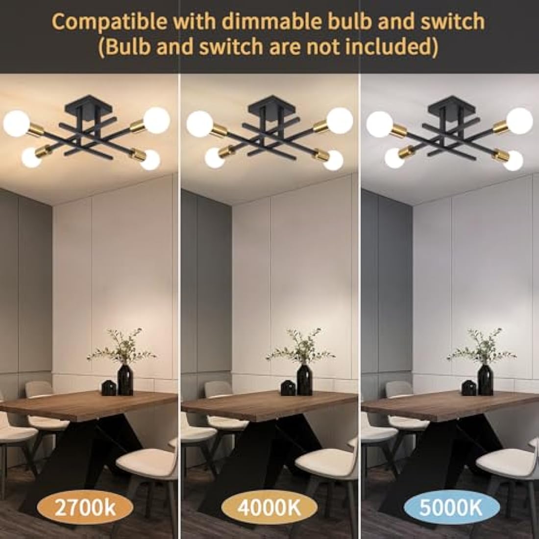 QAREHL Black Chandelier Ceiling Lights Living Room, 4 Light Modern Sputnik Ceiling Lights Industrial Light Fittings Ceilings, Sputnik Chandelier for Bedroom, Kitchen, Dining Room, Hallway, Lounge