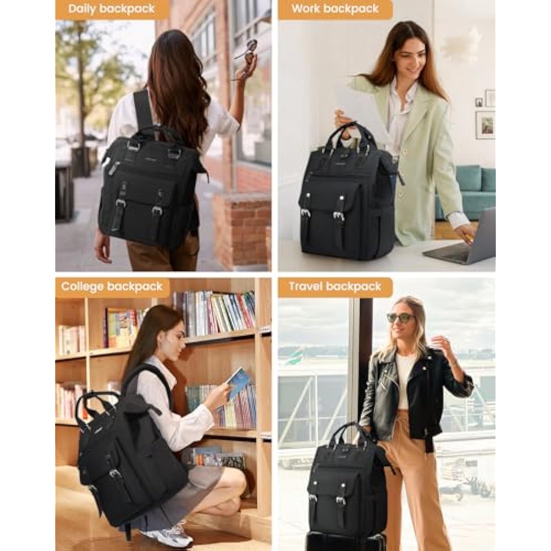 LOVEVOOK Laptop Backpack Women 17inch, School Bag, Large Backpack Womens For College University Travel Work With Electronics Organizer Bag, Water-resistant Rucksack Bags With USB Charging Port, Black