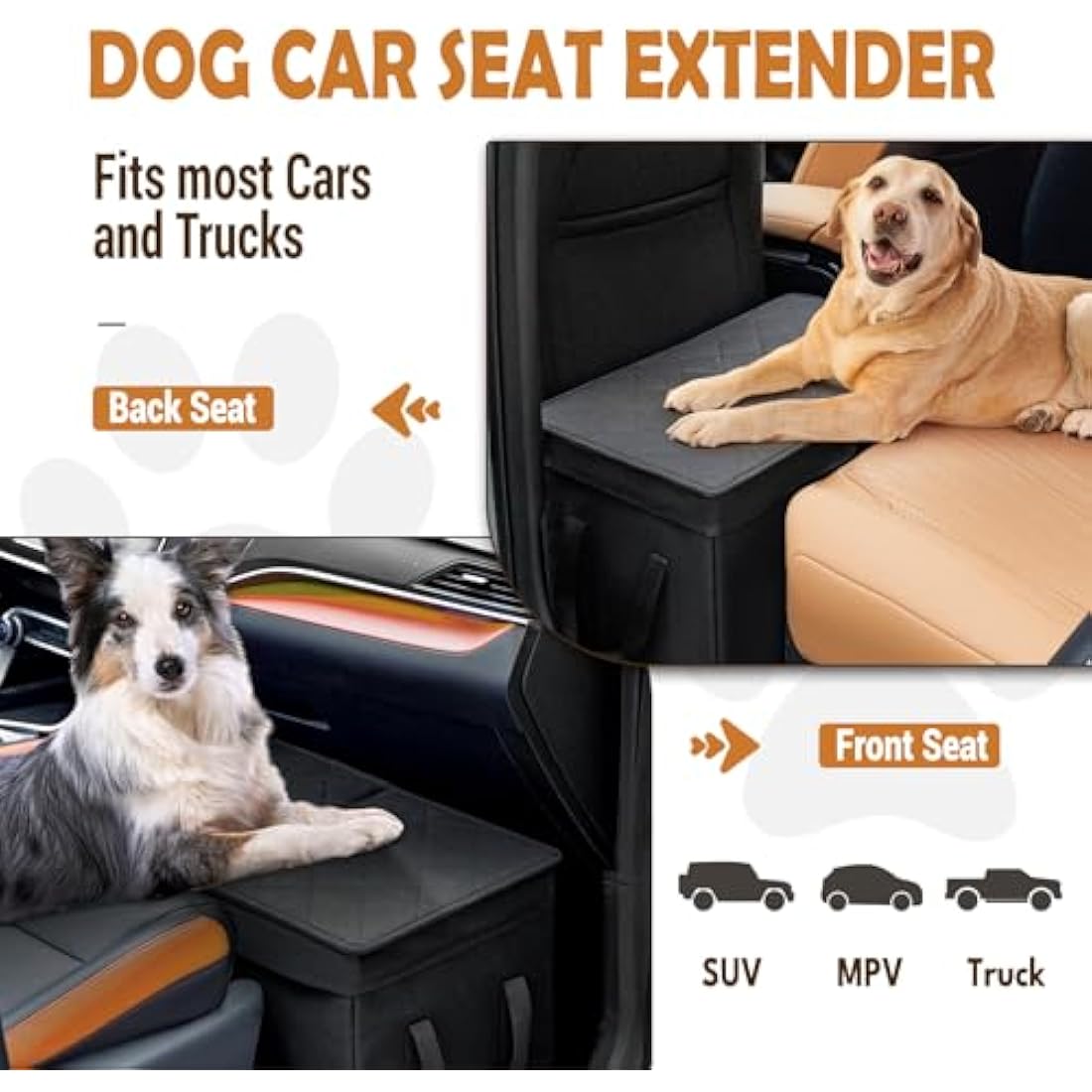 UNICITII Car Seat Extender for Large Dogs up to 120 LBS, Back Seat With Storage Organizer Gap Filler for Front or Back