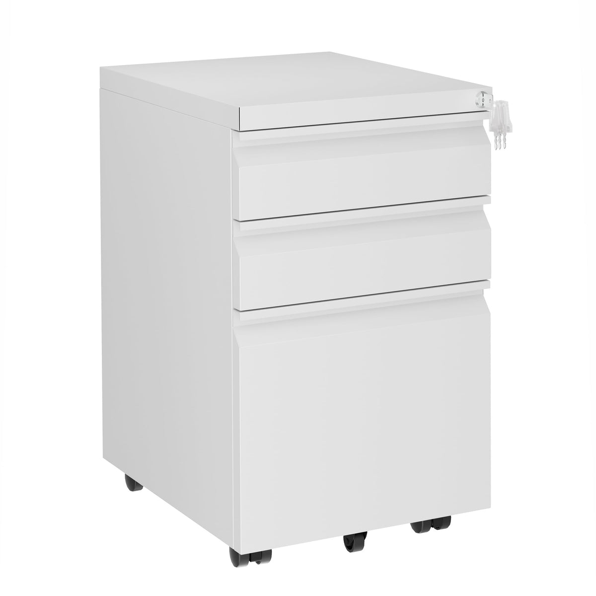 LVSTEEL Mobile Filing Cabinet, Lockable 3 Drawers with Suspension File Hanging Rails, With 4 Keys