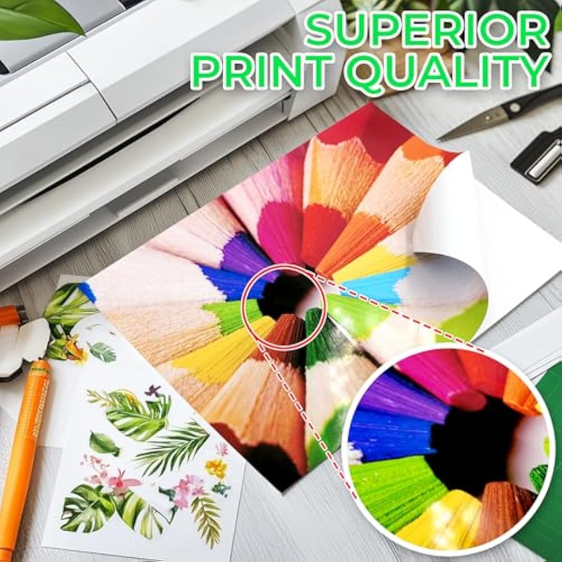Evergreen Goods 500 Sheets A4 White Glossy Printable Photo Sticker Paper | Splashproof Inkjet & Laser Compatible Self Adhesive Label | Ideal for Product Labelling, DIY Crafts, Scrapbooking & More