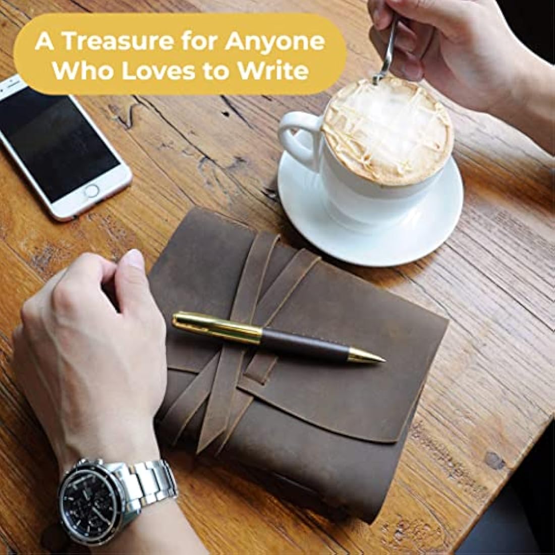 Leather Journal Gift Set Handmade Antique Leather Bookmark + Pen, Rustic Writing Notebook Present With Box Unlined Bound Daily Notepad For Men & Women, Travel Diary Ideal To Write In 18x13cm