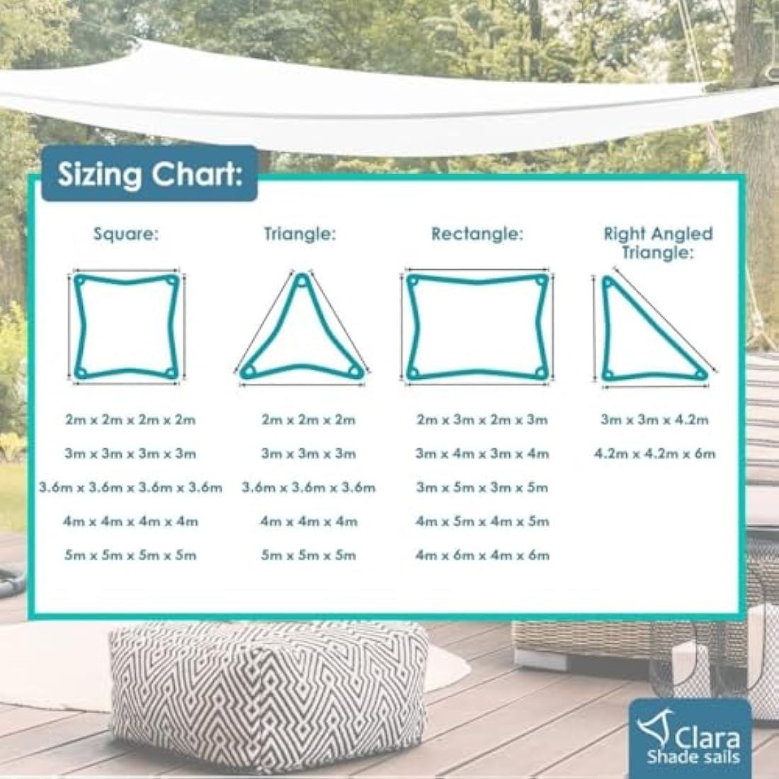 Clara Shade Sails - White Rectangle 4x5m Sun Shade Sail, Conservatory Sail Shades, Pergola Canopy, Garden Sail Canopy Waterproof, Patio Gazebo, Garden Tent, Outdoor Sun Sail Shade, Garden Awning