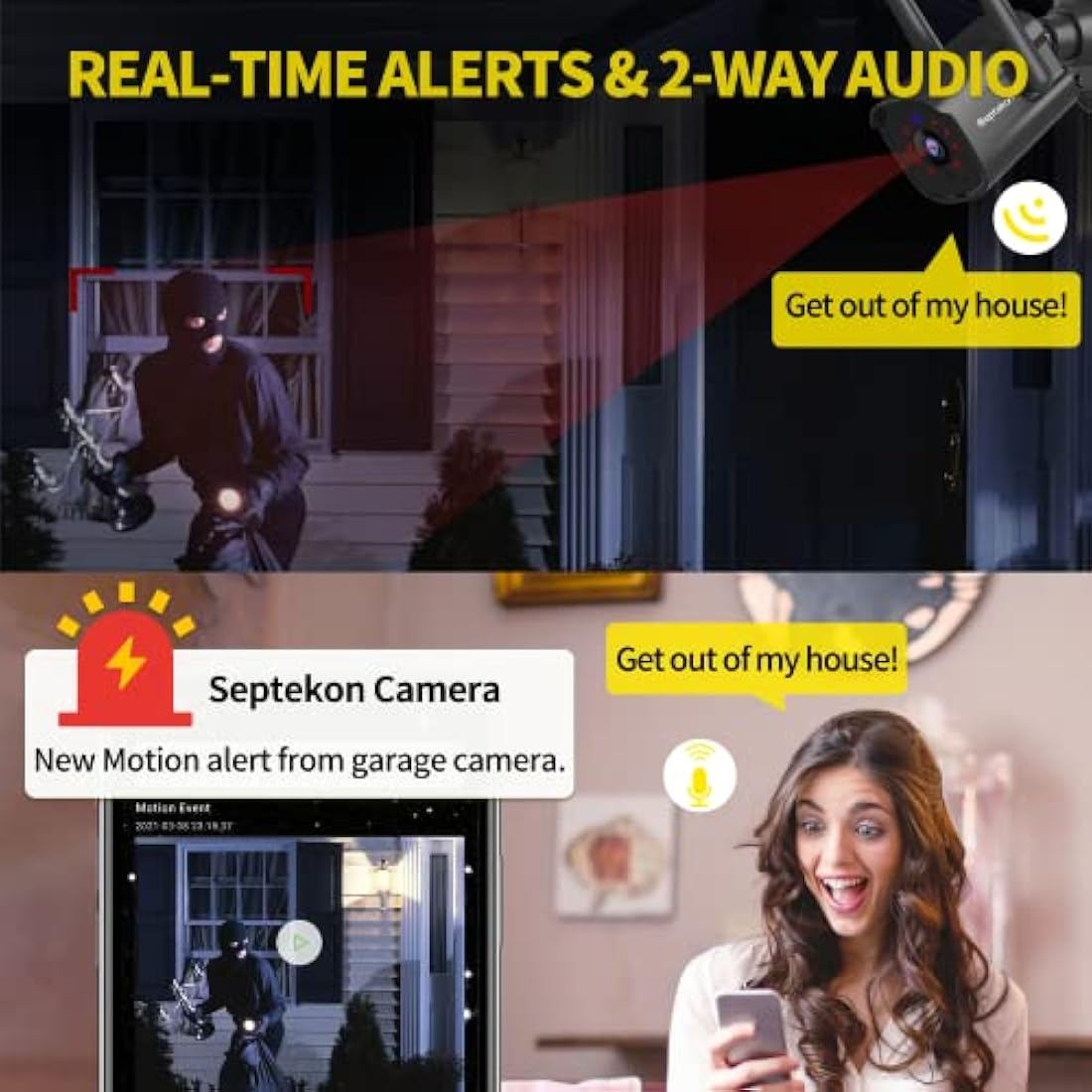 Septekon Security Camera Outdoor CCTV Camera Wireless 2 Pack, 2K Dual Antenna WiFi Home Surveillance Cameras with IP66 Waterproof, Night Vision, AI Motion Detection, 2-Way Audio, Black