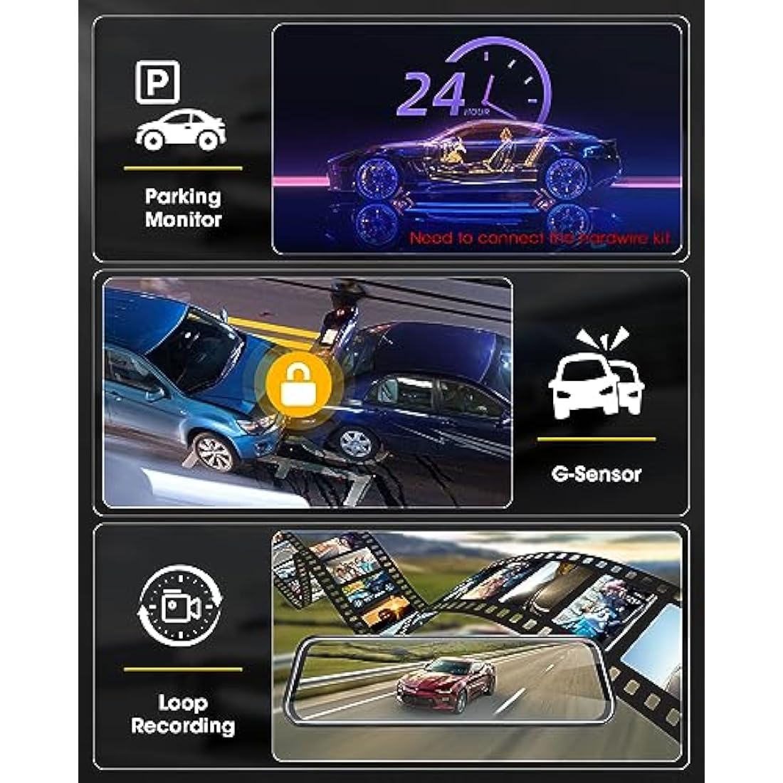 【Upgraded】10 Inch Mirror Dash Cam Night Vision 1080P Full Touch Screen Dual Dash Cam Front and Rear Camera Car Rear View Mirror Loop Recording 170° Wide Angle Parking Assistance