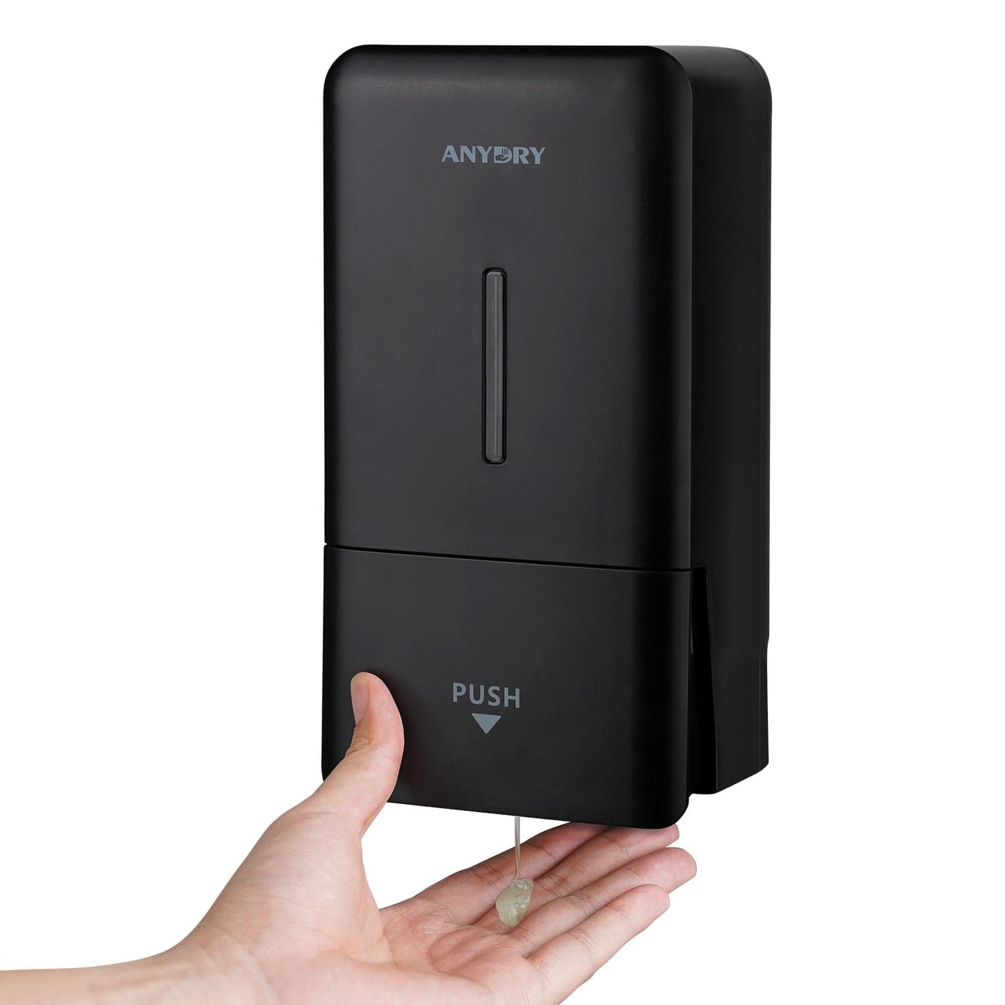 Anydry Wall-mounted Manual Pressurized Soap Dispenser, 800ml Capacity with Visual Window Soap Replacement, Perfect for Homes and Businesses 1006 Black
