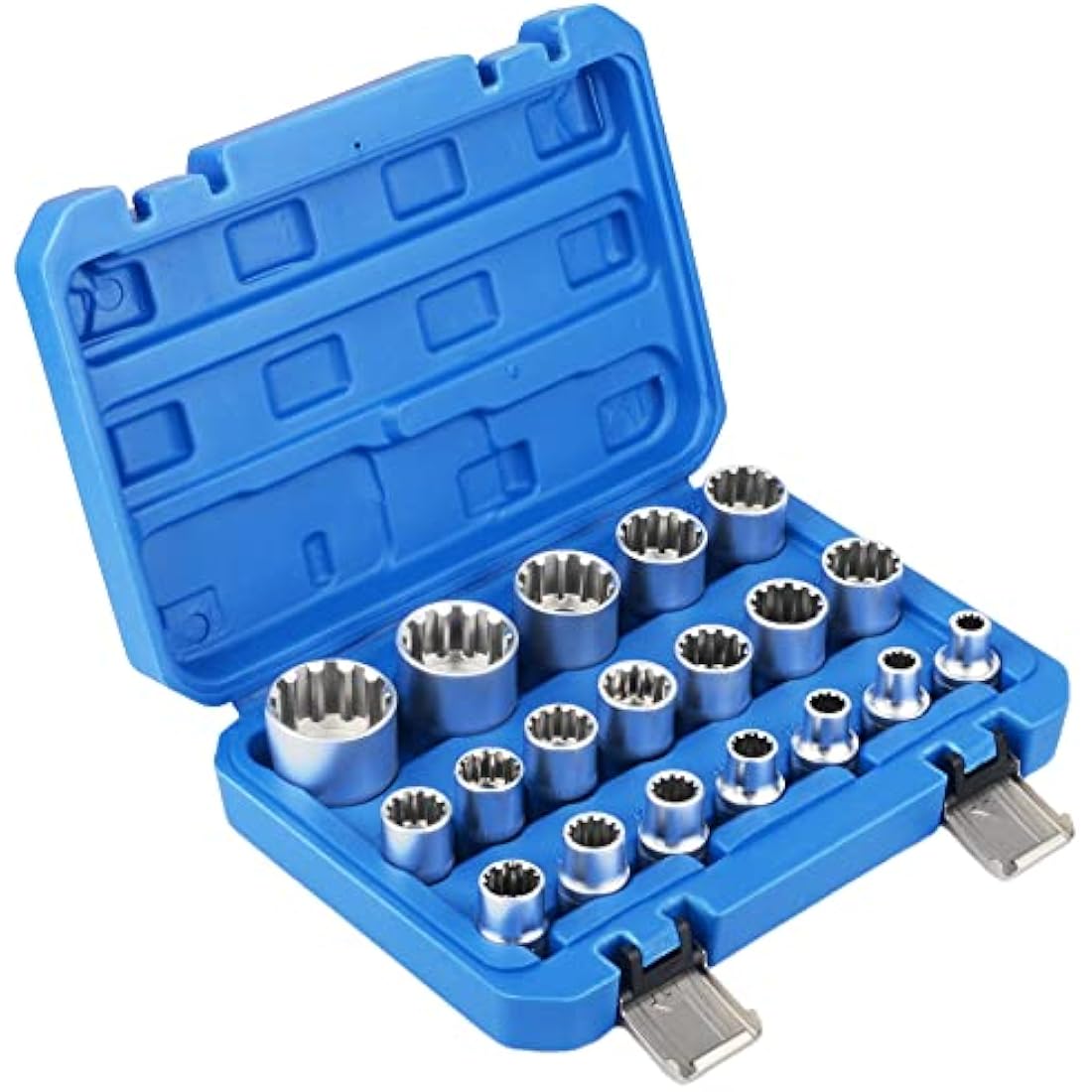 DAYUAN Spline Socket Set 1/2" Drive Universal Metric 8-32mm 12-Point Cr-V Socket Kit 19pcs